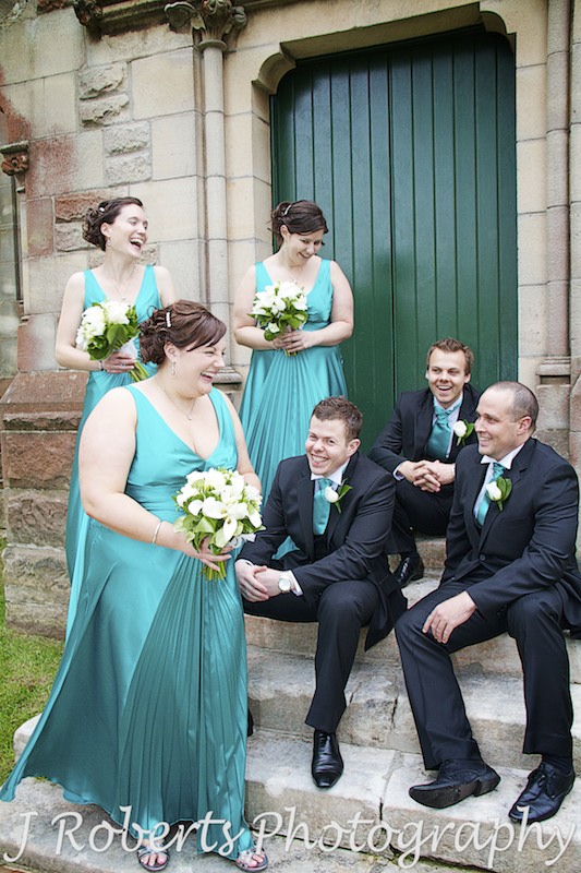 Laughing bridal party - wedding photography sydney